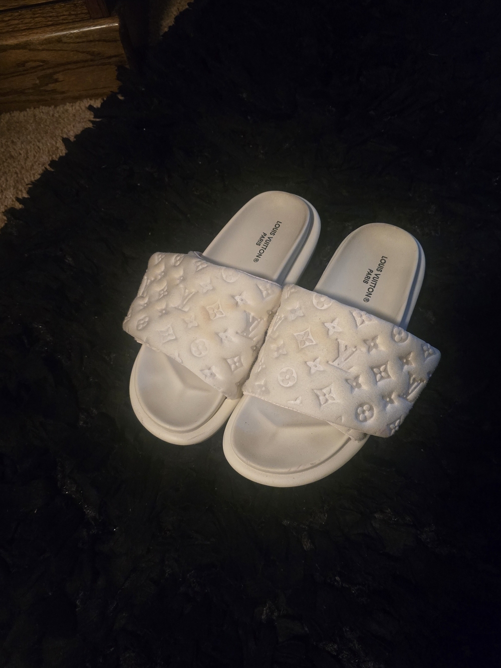 Louis Vuitton White Embossed Monogram Slide Sandals